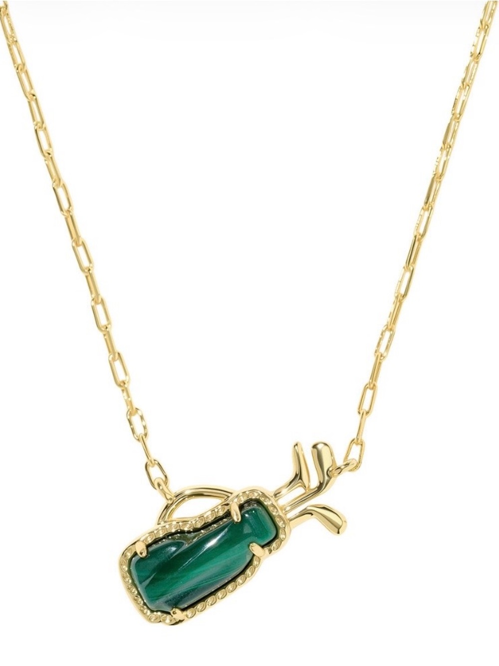 Kendra Scott Golf Bag Pendant Necklace 14k Gold Plated Brass & Green Malachite